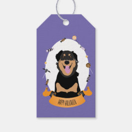 Etiqueta Para Presente Candy Portrait Rottweiler Cachorro Laranja Roxo