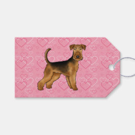 Etiqueta Para Presente Cão Airedale Terrier Amor Com Padrão de Coração Ro
