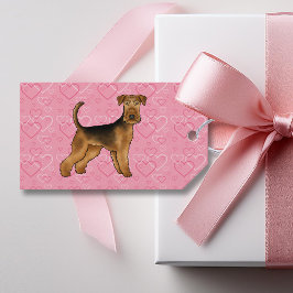 Etiqueta Para Presente Cão Airedale Terrier Amor Com Padrão de Coração Ro