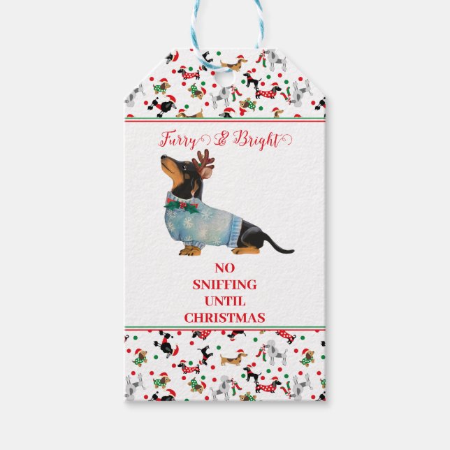 Etiqueta Para Presente Cão Dachshund Reindeer Horrível De Natal (Frente)