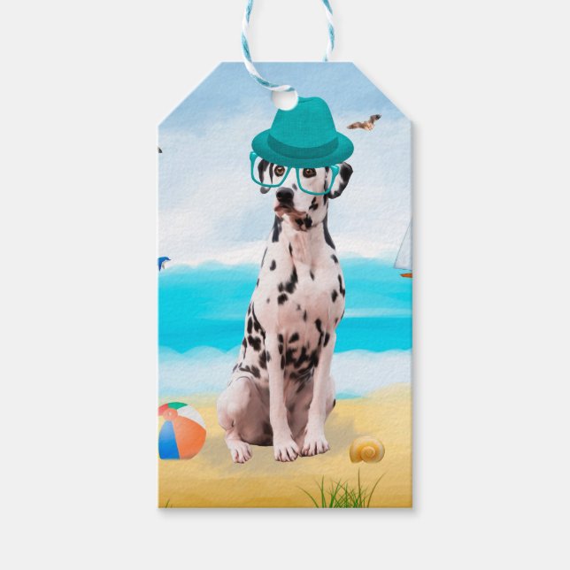 Etiqueta Para Presente Cão Dalmata na Praia (Frente)