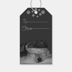 Etiqueta Para Presente cão engraçado dormindo e vestido de natal