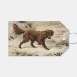 Etiqueta Para Presente Cão Gordon Setter em uma Paisagem Invernal Nevada