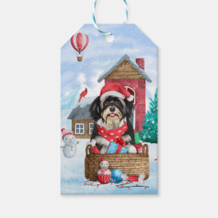 Etiqueta Para Presente Cão Havanês na Casa de Natal na Neve
