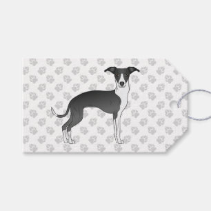 Etiqueta Para Presente Cão Italiano Greyhound Preto e Branco com Patas