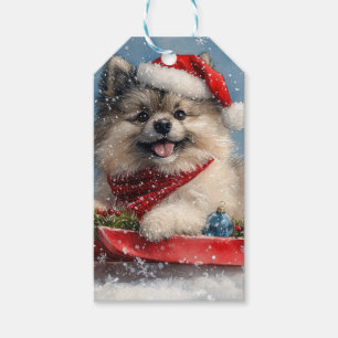 Etiqueta Para Presente Cão Keeshond em Trenó Deixe Nevar Natal