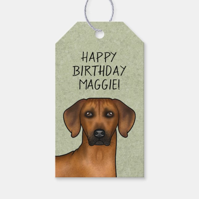 Etiqueta Para Presente Cão Leão Africano Rhodesian Ridgeback Raça Verde (Frente)