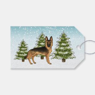 Etiqueta Para Presente Cão Pastor Alemão Preto e Castanho Blue Winter Xma