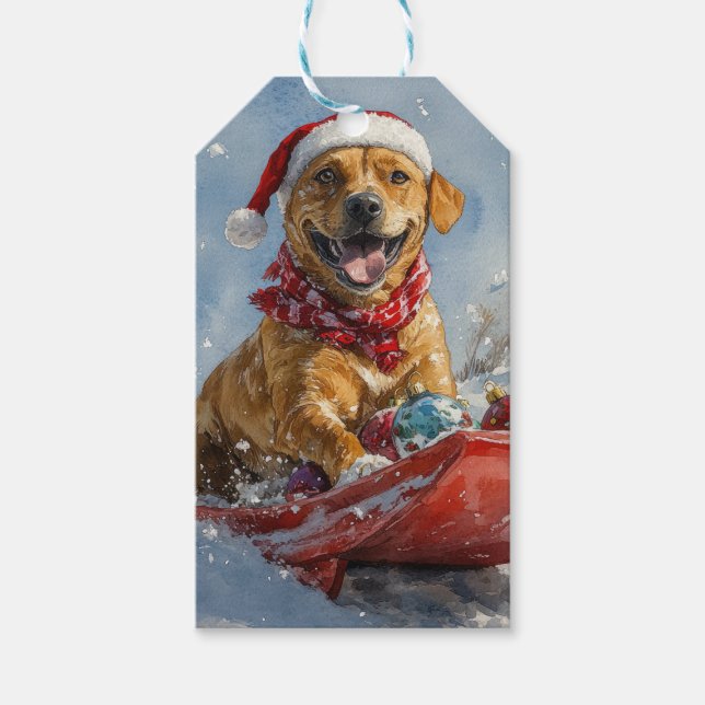 Etiqueta Para Presente Cão Rhodesian Ridgeback em Trineo de Natal (Frente)