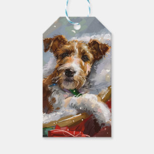 Etiqueta Para Presente Cão Wire Fox Terrier Natal Festivo
