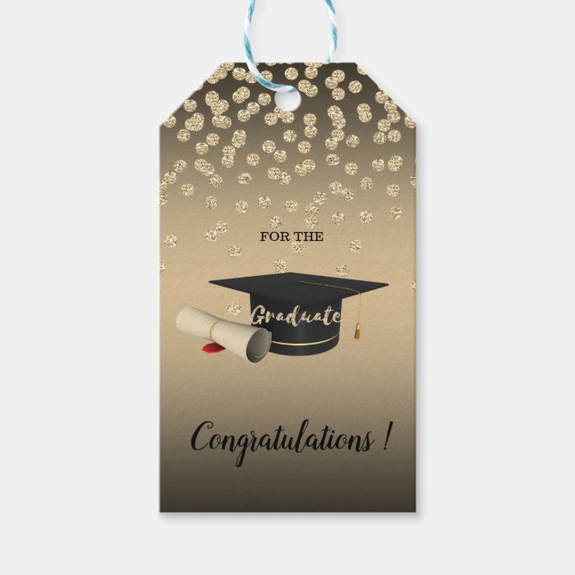 Etiqueta Para Presente Capa de Graduação, Diploma, Diamantes Dourados, Gr (Frente)