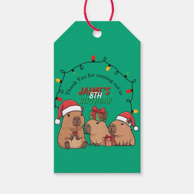 Etiqueta Para Presente Capybara Christmas Lights Birthday Party  (Frente)