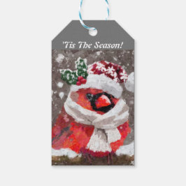 Etiqueta Para Presente Cardeal Bird Scarf & Hat no Natal da Neve