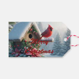 Etiqueta Para Presente Cardeal de inverno em um abrigo festivo