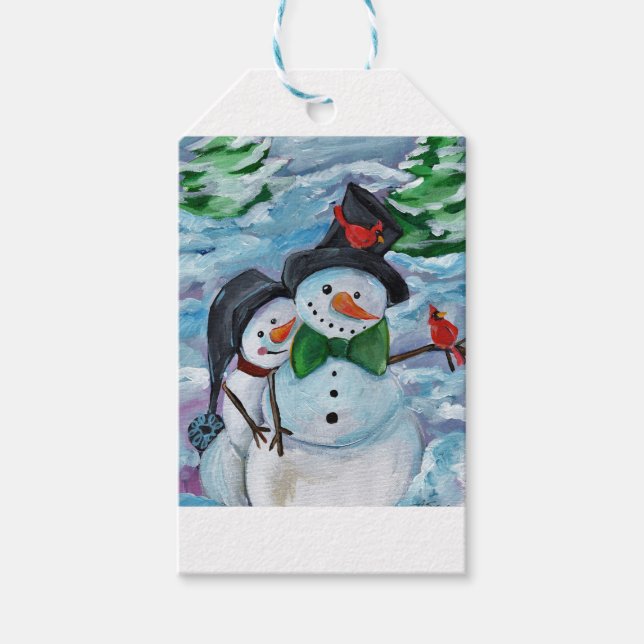 Etiqueta Para Presente Cardeal visitante Snowmen (Frente)