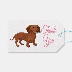 Etiqueta Para Presente Caricatura Dachshund Brown Puppy Dog Obrigado