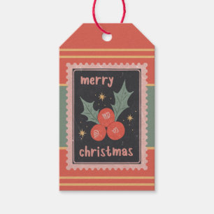 Etiqueta Para Presente Carimbo de Papel Retrô Personalizado Natal Azevinh