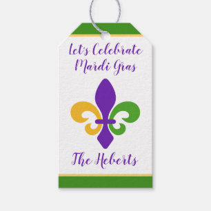 Etiqueta Para Presente Carnaval Nome Verde Dourado Roxo Fleur de Lis
