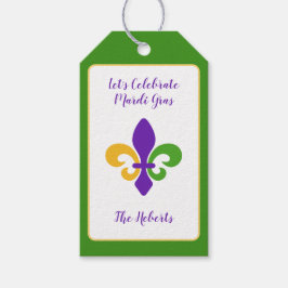 Etiqueta Para Presente Carnaval Nome Verde Dourado Roxo Fleur de Lis