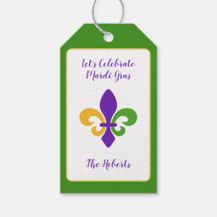 Etiqueta Para Presente Carnaval Nome Verde Dourado Roxo Fleur de Lis
