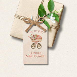 Etiqueta Para Presente Carrinho de Bebê Floral Obrigado