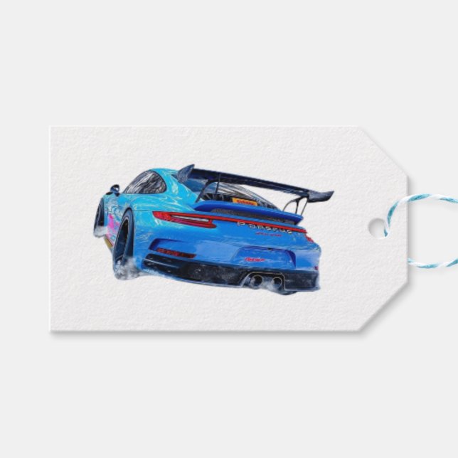 Etiqueta Para Presente Carro de corrida azul (Frente (horizontal))