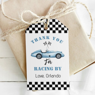 Etiqueta Para Presente Carro de corrida azul Menino corrida aniversário o