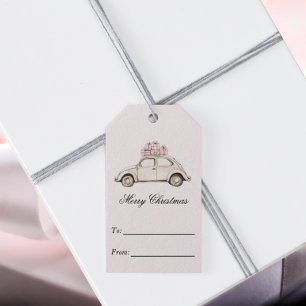 Etiqueta Para Presente Carro de Natal Rosa Vintage