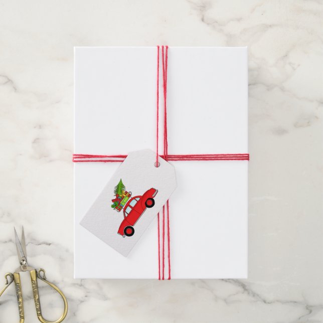 Etiqueta Para Presente Carro retrô com presentes de Natal (Com cordão)