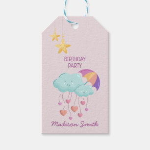 Etiqueta Para Presente Cartão de aniversário colorido de guarda-chuva com