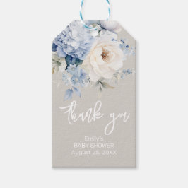 Etiqueta Para Presente Cartão de chá de fraldas floral azul e branco