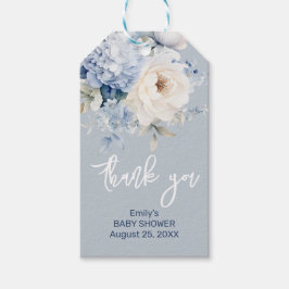 Etiqueta Para Presente Cartão de chá de fraldas floral azul e branco