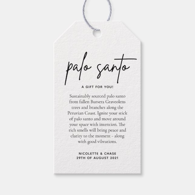 Etiqueta Para Presente Cartão de Favor Palo Santo Casamento (Frente)