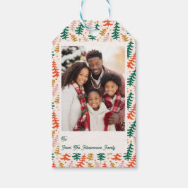 Etiqueta Para Presente Cartão de Foto de Natal com Árvore de Natal Retro
