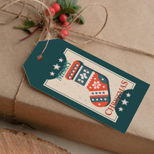 Etiqueta Para Presente Cartão de Natal Antigo com Ilustração de Meia
