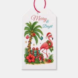 Etiqueta Para Presente Cartão de Natal de Flamingo Tropical