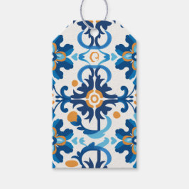 Etiqueta Para Presente Cartão de Saudação Padrão Azul e Castanho