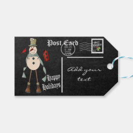 Etiqueta Para Presente Cartão-postal Styled Snowman do Quadro de Chalkboa