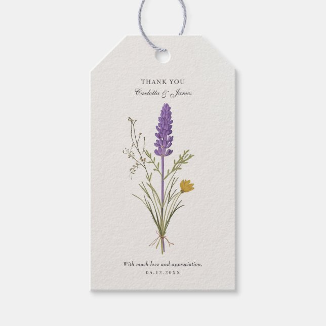 Etiqueta Para Presente Cartões de agradecimentos de Casamento de lavanda (Frente)