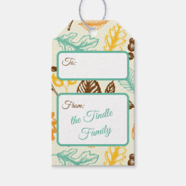 Etiqueta Para Presente Cartões de natal Amarelo Teal da Vintagem Personal