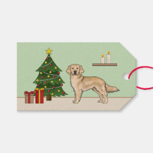 Etiqueta Para Presente Cartografia de Ouro Amarelo Cão Árvore de Natal