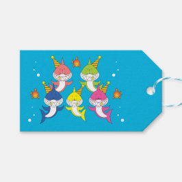 Etiqueta Para Presente Cartoon da família de tubarões-frade