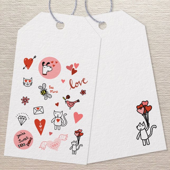 Etiqueta Para Presente Cartoon de Amor (Cute love themed gift tag, perfect for birthdays, anniversaries and Valentine's Day gifts.)