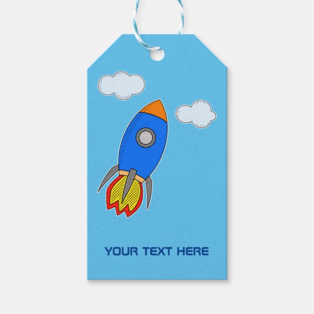 Etiqueta Para Presente Cartoon Rocket In Blue Sky Kids Party (Frente)