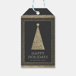 Etiqueta Para Presente Carvões e Árvore de Natal Dourada de Cobre
