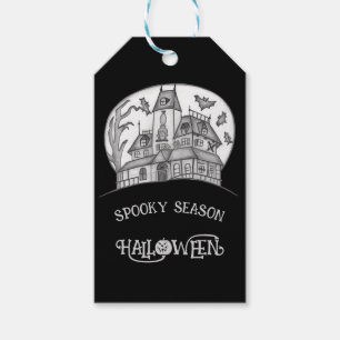 Etiqueta Para Presente Casa Assombrada e Morcegos Halloween