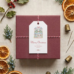 Etiqueta Para Presente Casa de Aquarela Elegante Feliz Natal