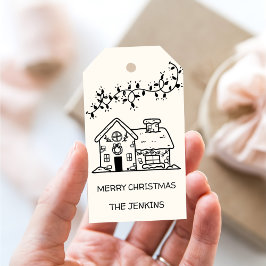 Etiqueta Para Presente Casa de Biscoito de Natal Desenhada Divertida Fest