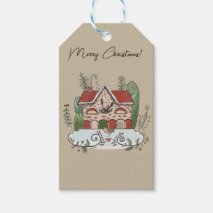 Etiqueta Para Presente Casa de Biscoito de Natal Pássaro Inverno