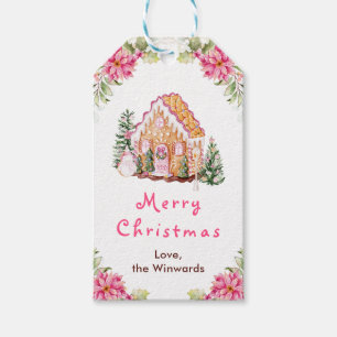 Etiqueta Para Presente Casa de Biscoito de Natal Rosa Feliz Natal